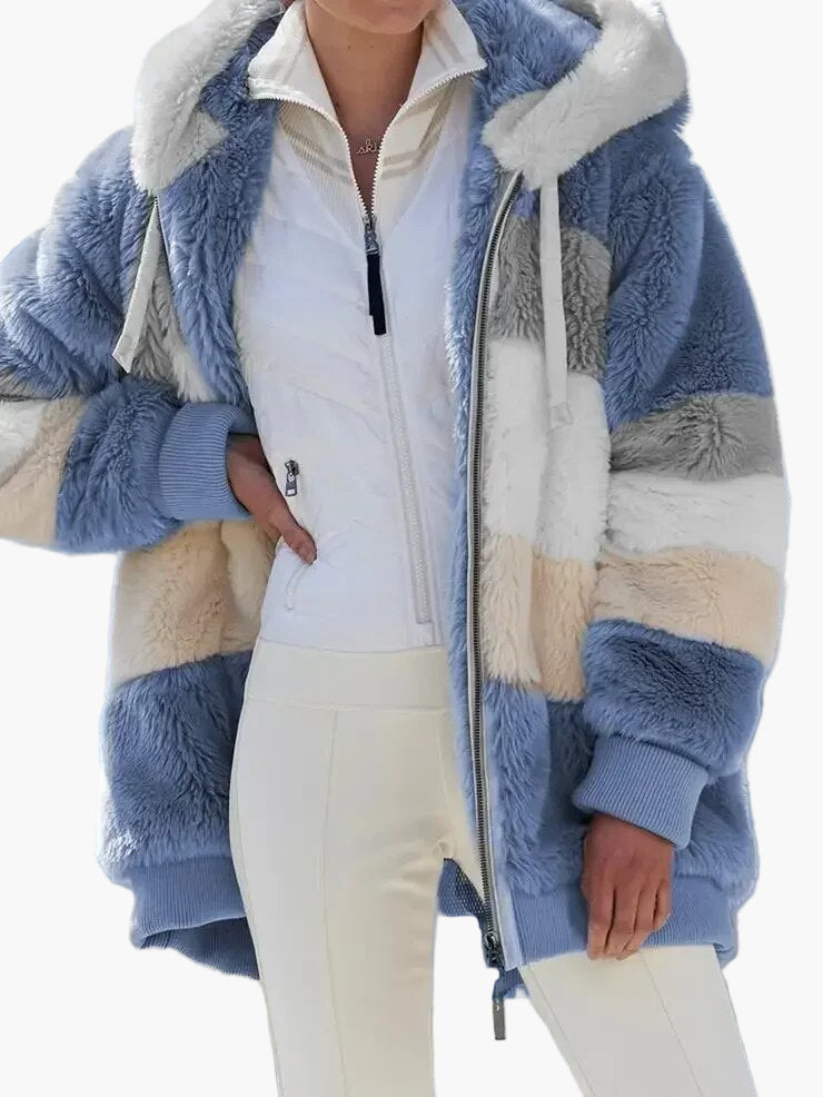 Damen Winterjacke mit Kapuze und Reißverschluss – Kuscheliger Freizeitmantel für kalte Tage