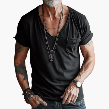 Herren V-Ausschnitt T-Shirt mit Brusttasche – Lässiger Streetstyle für Alltag und Freizeit