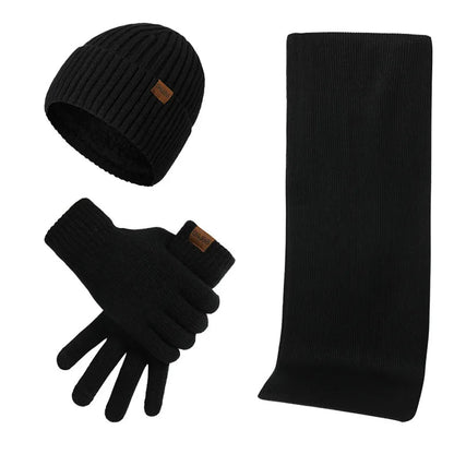 Geripptes Strickmützen-Set für Herren mit Schal und Handschuhen