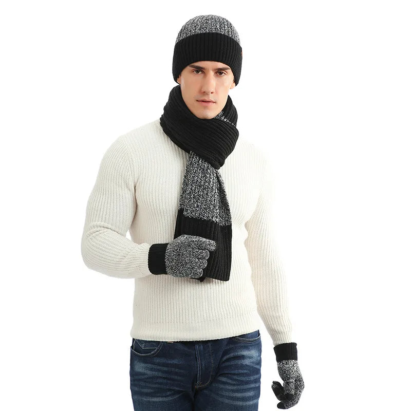 Winter Beanie Schal Set gestrickt zweifarbig - Bordeaux