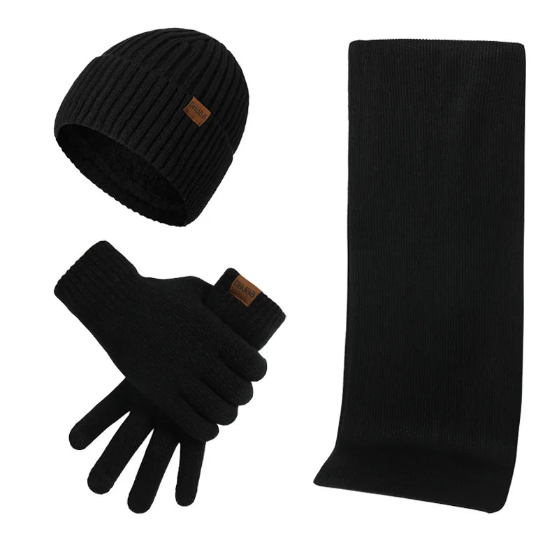Mützen Schal Handschuh Set Gerippt Herren Winter Strickset