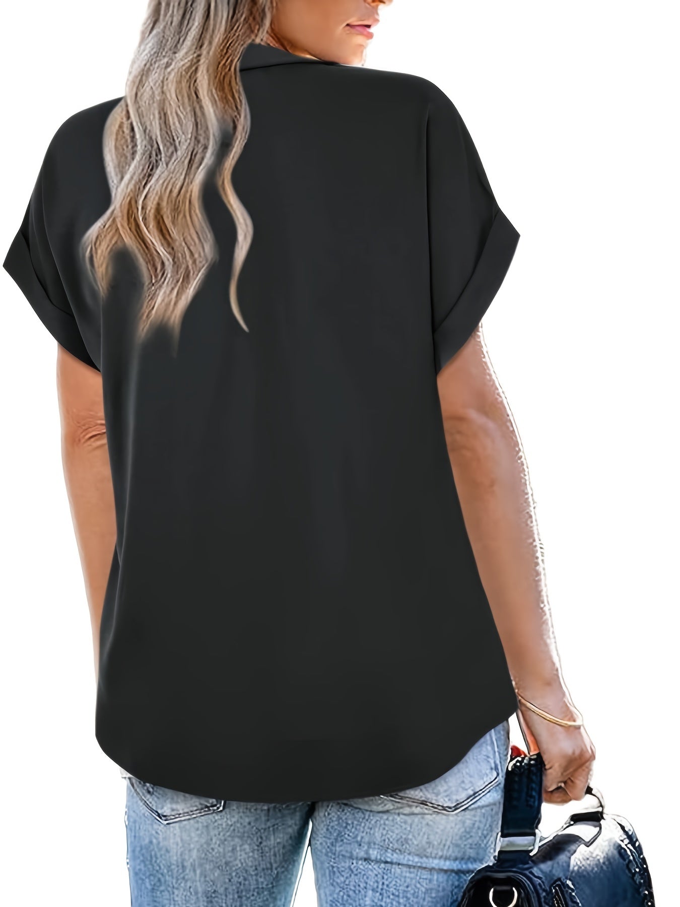 Damen Bluse mit V-Ausschnitt und kurzen Ärmeln – Eleganter Freizeit-Look für Alltag und Büro