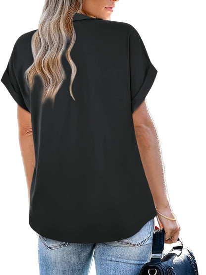 Damen Bluse mit V-Ausschnitt und kurzen Ärmeln – Eleganter Freizeit-Look für Alltag und Büro