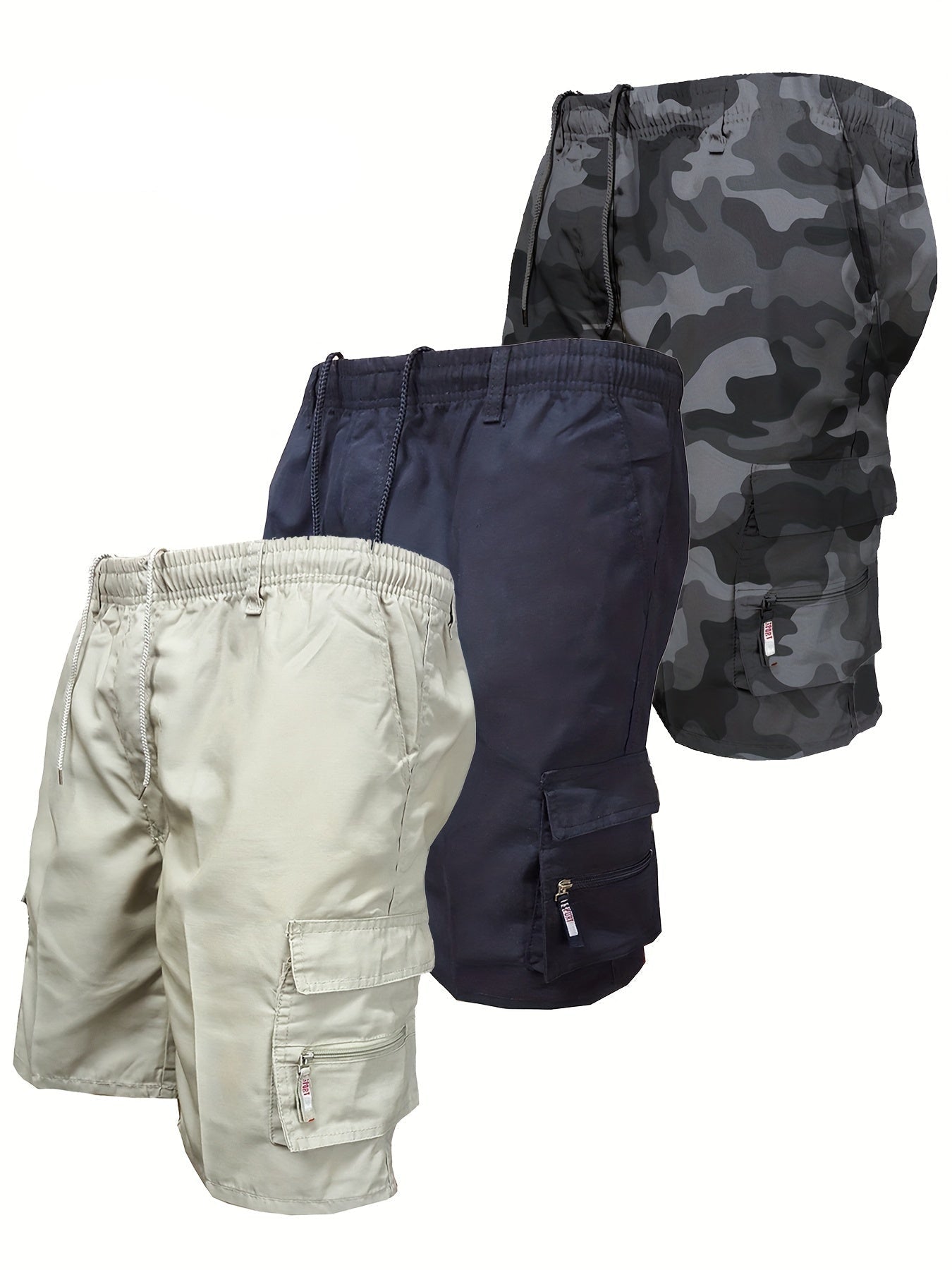 Herren Cargo Shorts 3er Pack – Bequeme Utility Bermudas mit Taschen für Alltag & Freizeit