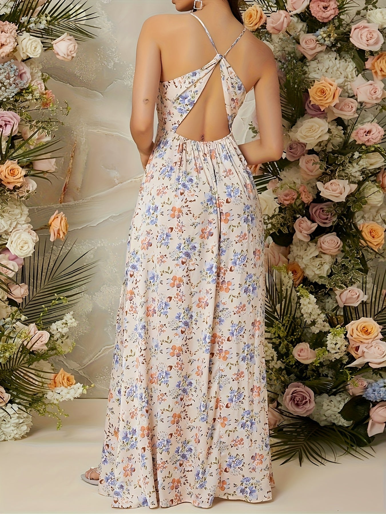 Damen Maxikleid Elegant mit Blumenmuster und Schlitz – Festliches Abendkleid für besondere Anlässe