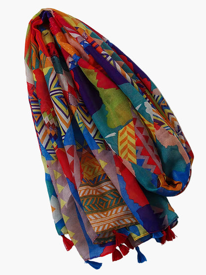 Damen Schal mit geometrischem und floralen Muster – Modisches Accessoire für Frühling, Sommer und Herbst