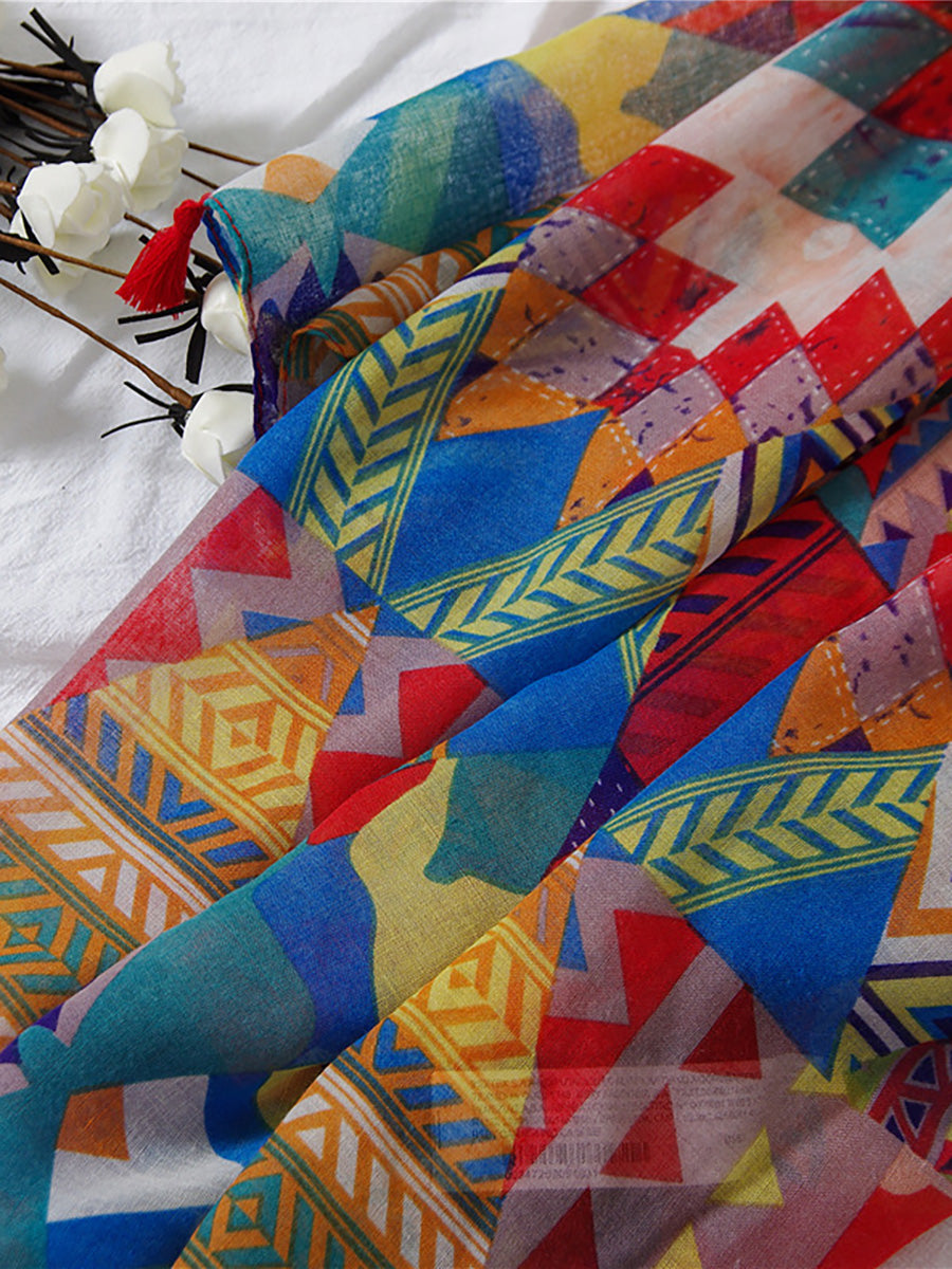 Damen Schal mit geometrischem und floralen Muster – Modisches Accessoire für Frühling, Sommer und Herbst