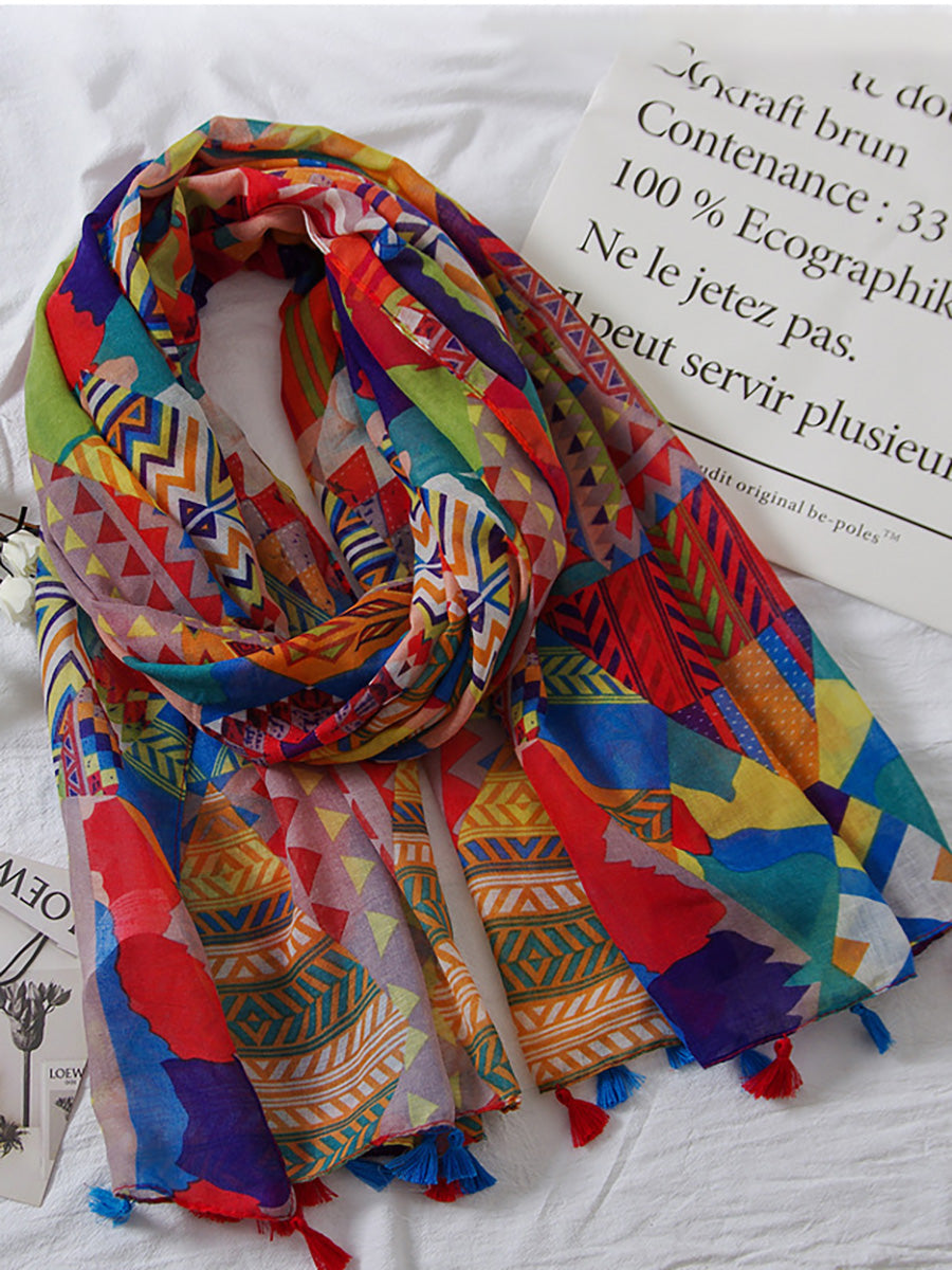 Damen Schal mit geometrischem und floralen Muster – Modisches Accessoire für Frühling, Sommer und Herbst