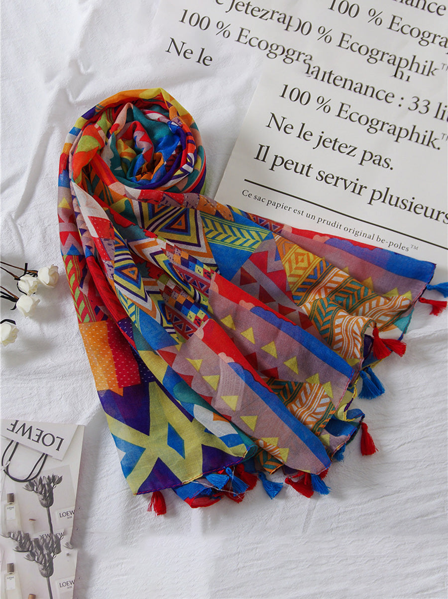 Damen Schal mit geometrischem und floralen Muster – Modisches Accessoire für Frühling, Sommer und Herbst