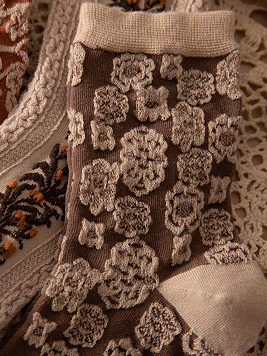 Damen Vintage Socken im Boho-Stil – 5er Set, florale Muster, ideal für Alltag und Freizeit