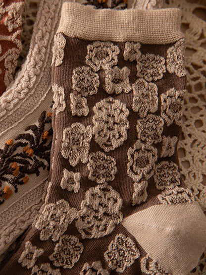 Damen Vintage Socken im Boho-Stil – 5er Set, florale Muster, ideal für Alltag und Freizeit