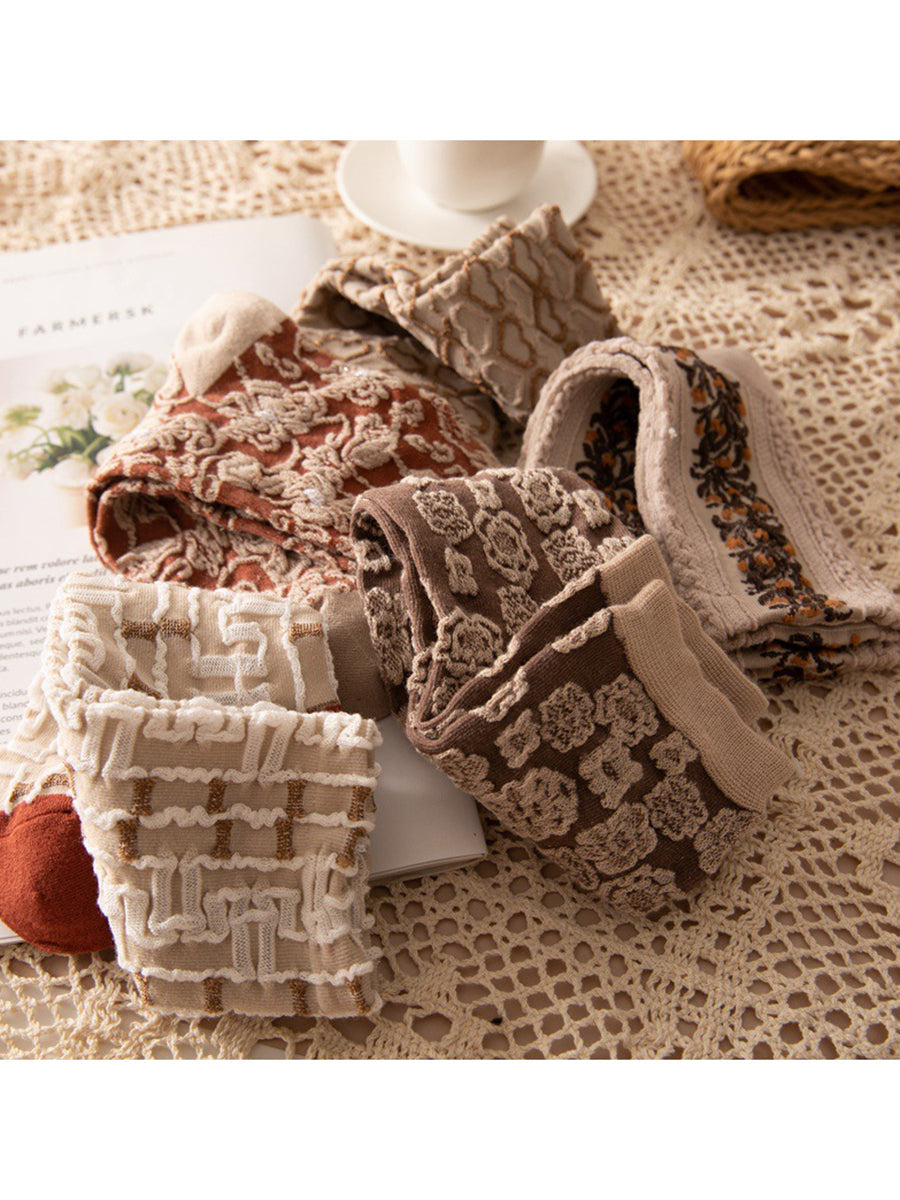 Damen Vintage Socken im Boho-Stil – 5er Set, florale Muster, ideal für Alltag und Freizeit