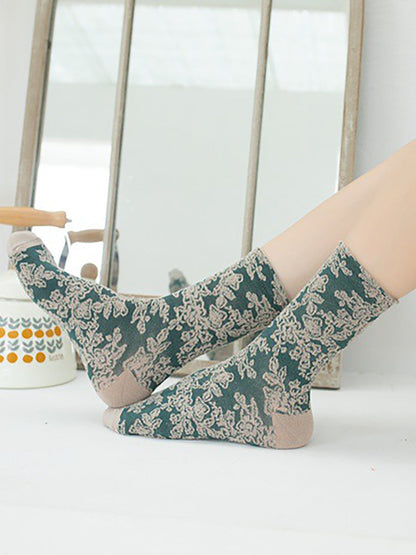 Damen Vintage Socken im Boho-Stil – 5er Set, florale Muster, ideal für Alltag und Freizeit