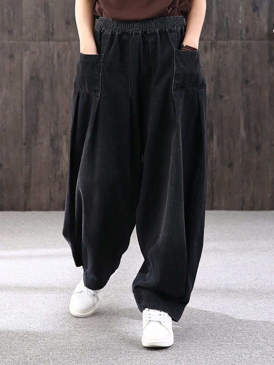 Damen Weite Baggy Jeans Hose – Casual Streetwear mit Elastischem Bund