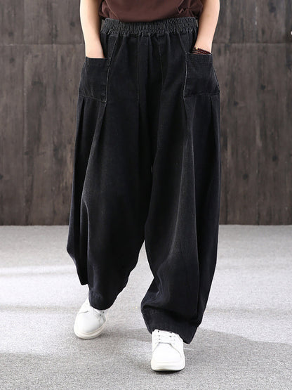 Damen Weite Baggy Jeans Hose – Casual Streetwear mit Elastischem Bund