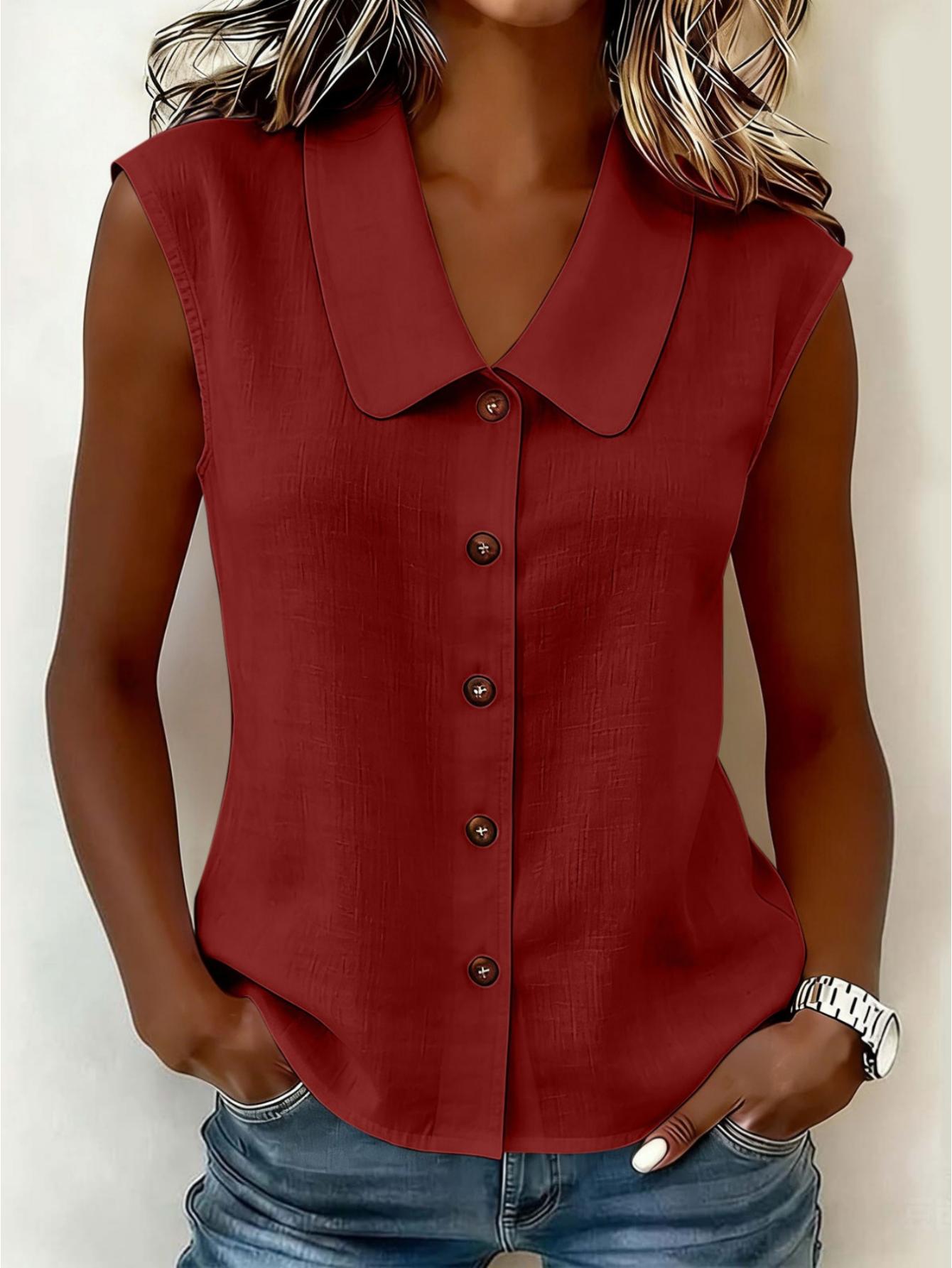 Damen Blusentop ohne Ärmel mit Knopfleiste und großem Kragen – Eleganter Freizeitstil für Alltag und Büro