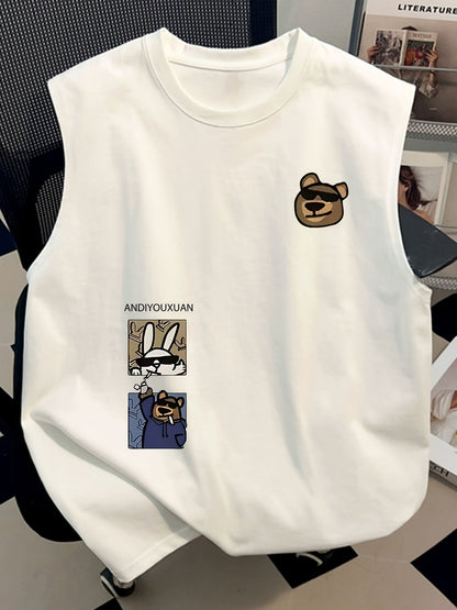 Herren Streetwear Ärmelloses Tanktop mit Cartoon-Print und modernem Design
