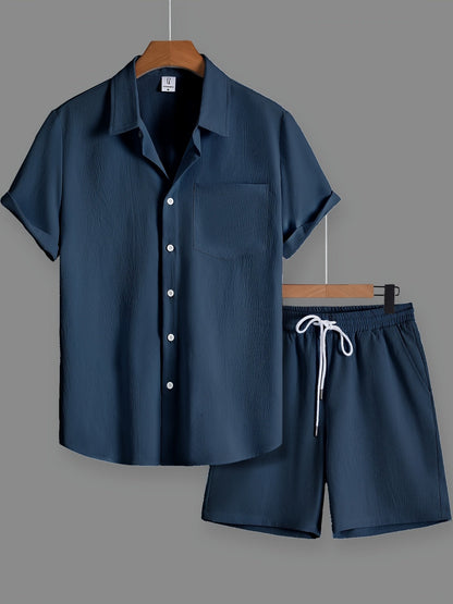 Herren Freizeit Kurzarm Set – Modernes Button-Down Hemd & Shorts für entspannte Looks