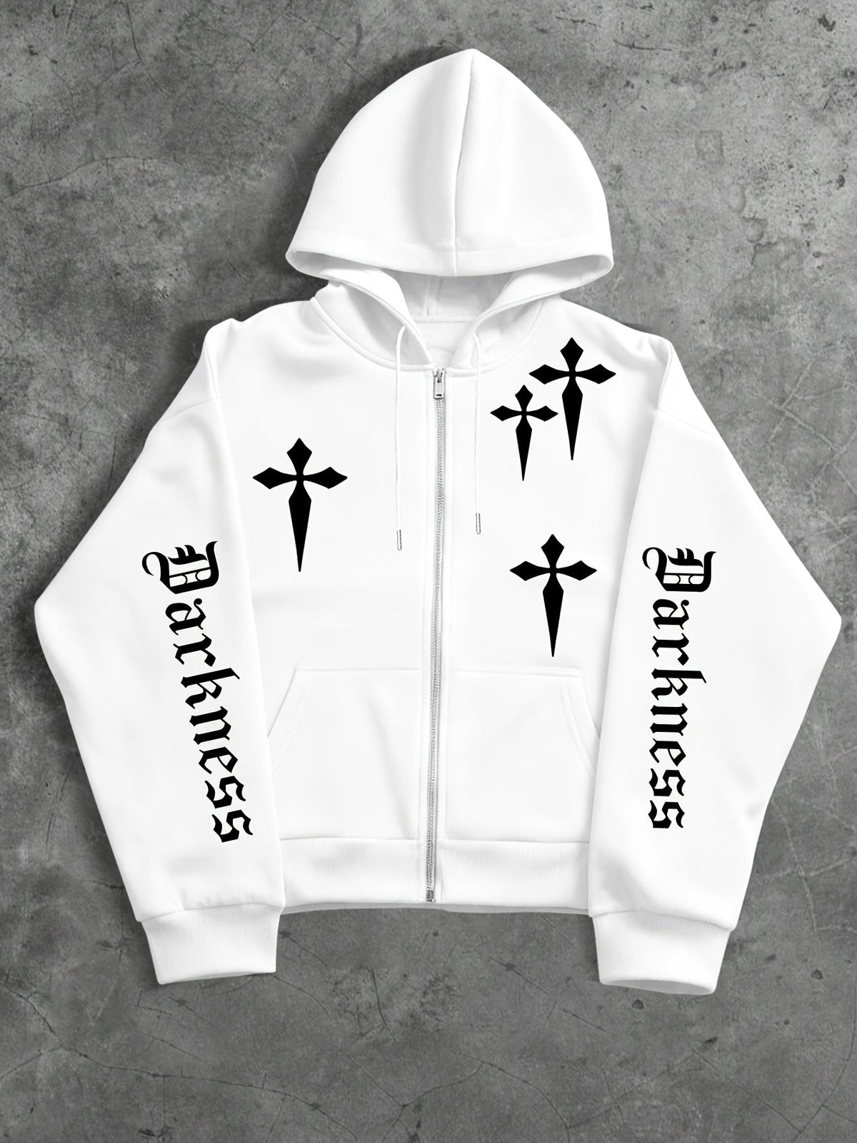 Unisex Reißverschluss Hoodie mit Kreuz- und Schriftzug-Print