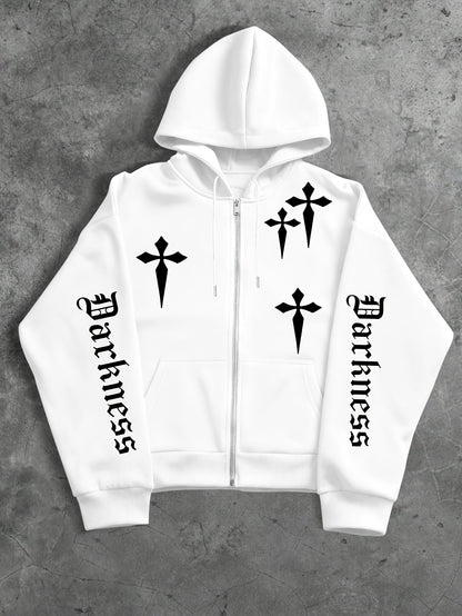 Unisex Reißverschluss Hoodie mit Kreuz- und Schriftzug-Print