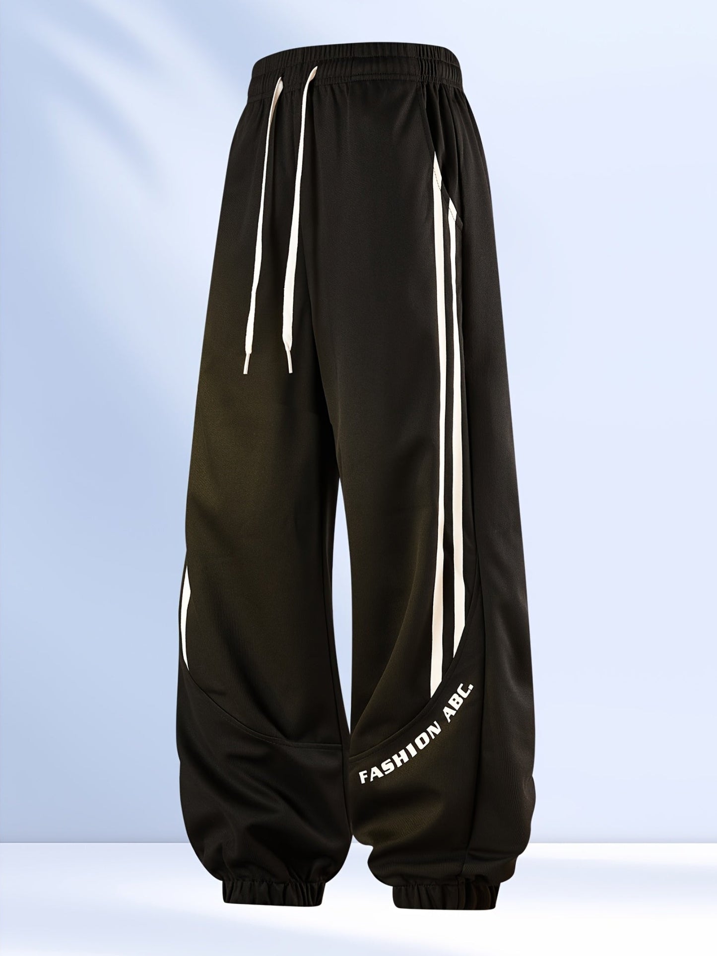 Herren Streetwear Jogginghose mit weitem Bein und Streifen – Urban Style Freizeit Trainingshose