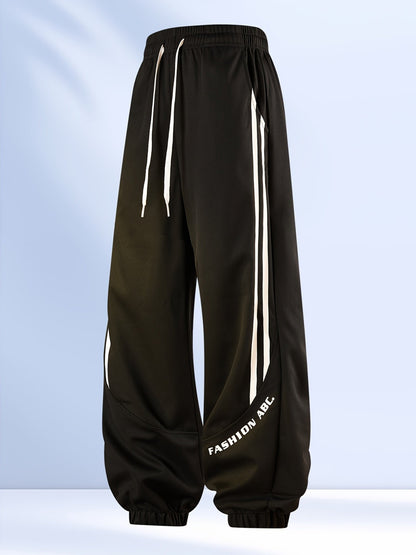 Herren Streetwear Jogginghose mit weitem Bein und Streifen – Urban Style Freizeit Trainingshose