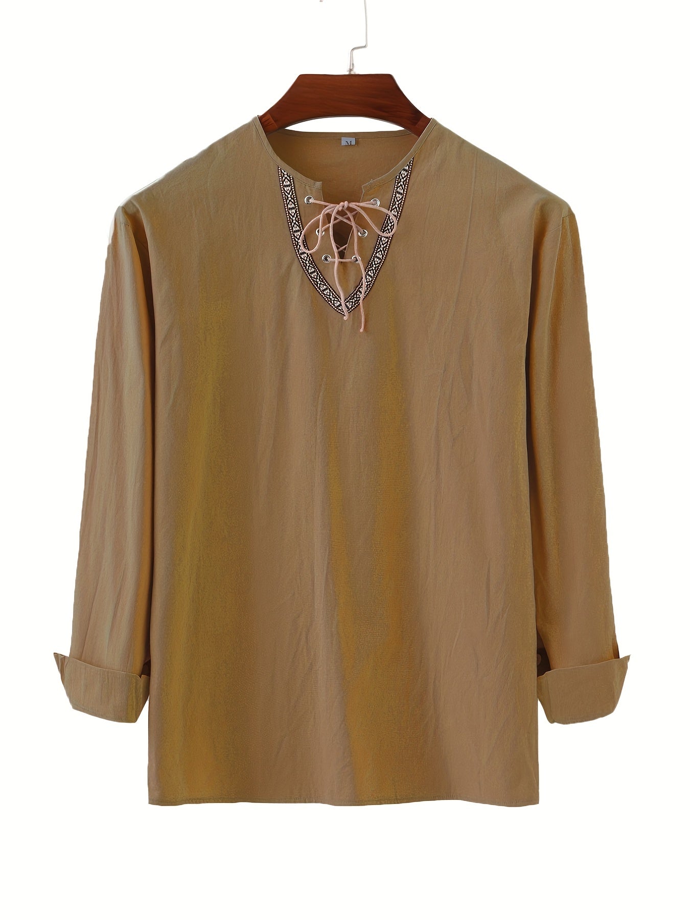 Herren Vintage Tunika mit Schnürung und geometrischem Muster – Boho Style Langarm Shirt