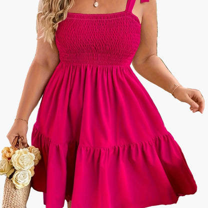 Damen Sommer Freizeitkleid mit Smok-Top und Schleifen-Trägern – Ideal für Urlaub und Alltag