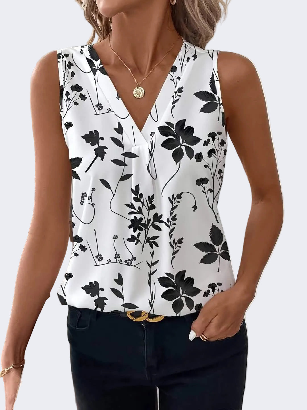 Damen Blusentop mit V-Ausschnitt und floralen Print – Elegantes Oberteil für Alltag und Büro
