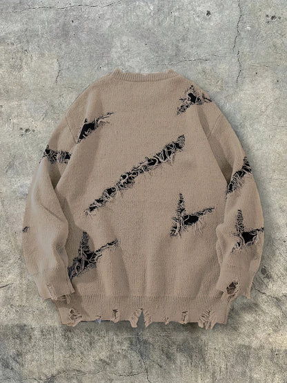 Unisex Pullover mit Riss-Details und Rundhalsausschnitt in Distressed-Optik
