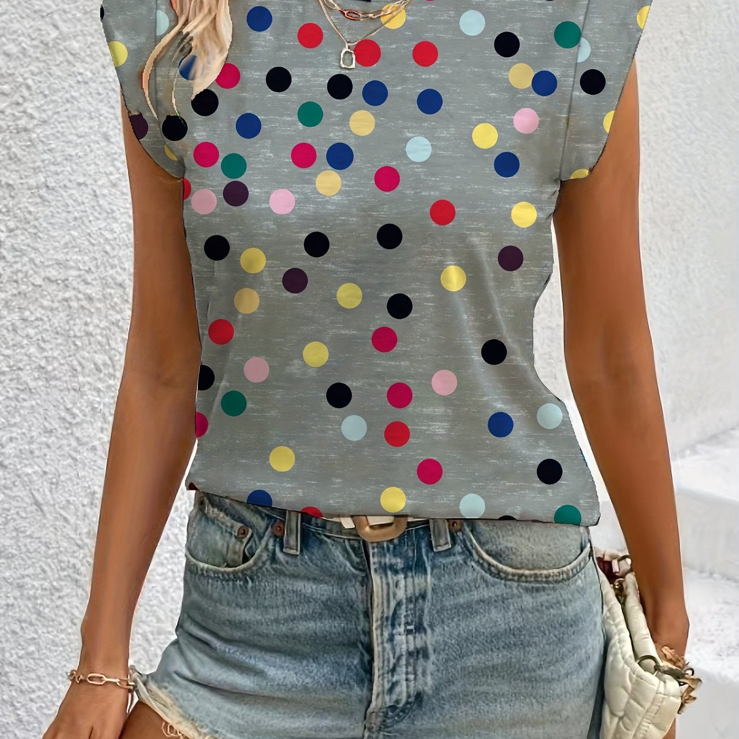 Damen Polka Dot Top mit Schulter-Details – Stilvolles Freizeitshirt