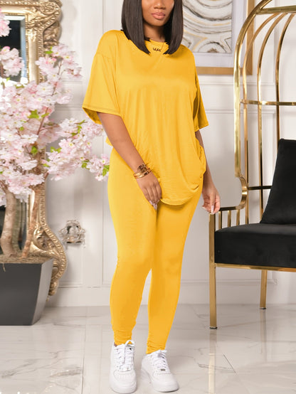 Damen Freizeit Set Zweiteiler – Lockeres Shirt & Leggings für Alltag und Sport