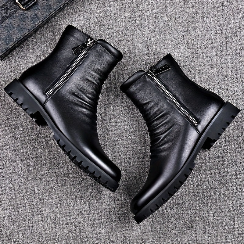 Herren Stiefel Schwarz mit Reißverschluss, Halbhohe Stiefeletten