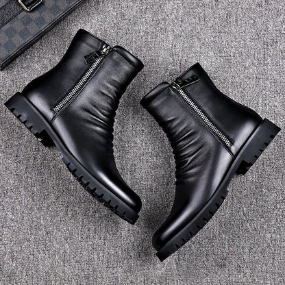 Herren Stiefel Schwarz mit Reißverschluss, Halbhohe Stiefeletten