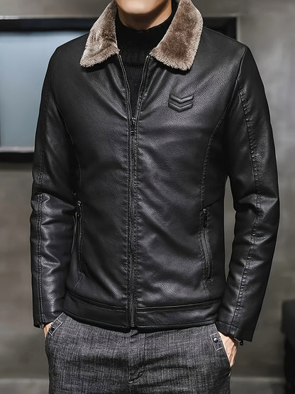 Herren Jacke Schwarz mit Fellimitat-Futter und Kragen
