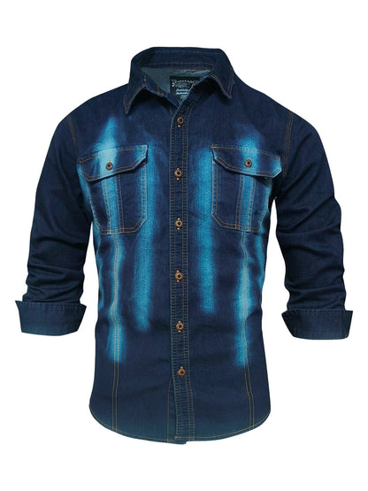 Herren Langarmhemd im Denim-Stil mit Brusttaschen