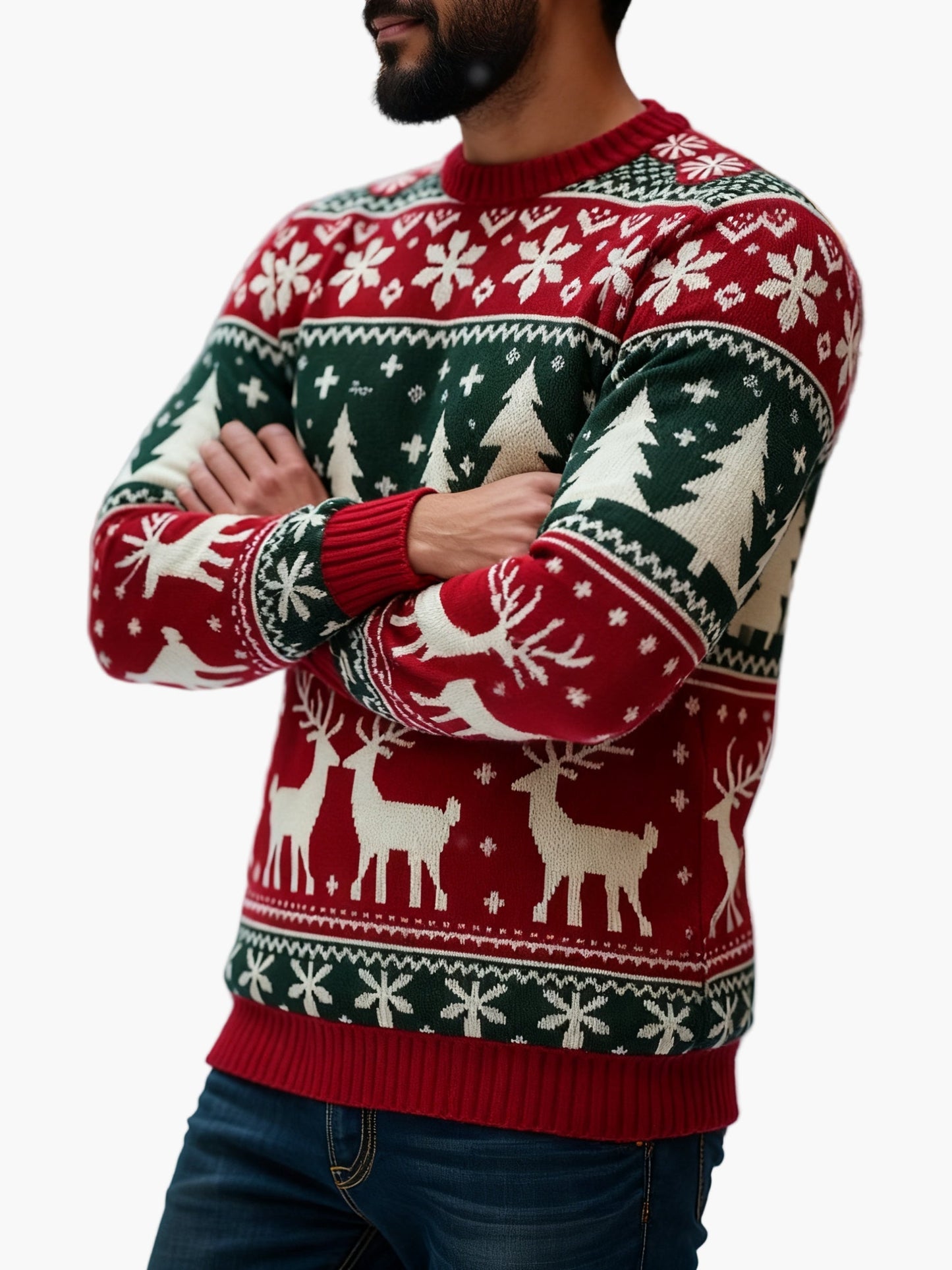 Herren Weihnachtspullover mit Rentier- und Tannenbaum-Motiv – Perfekt für festliche Anlässe und Partys