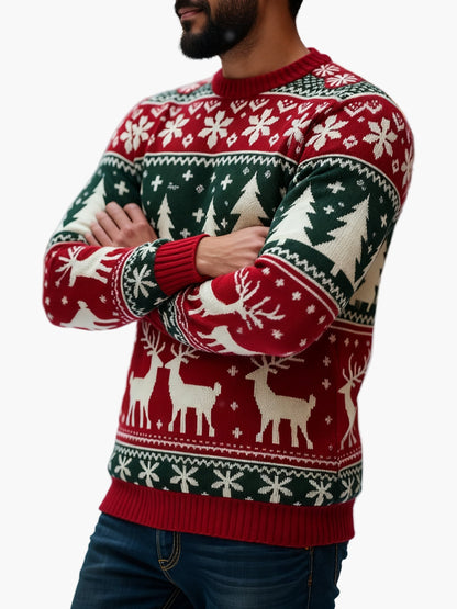 Herren Weihnachtspullover mit Rentier- und Tannenbaum-Motiv – Perfekt für festliche Anlässe und Partys