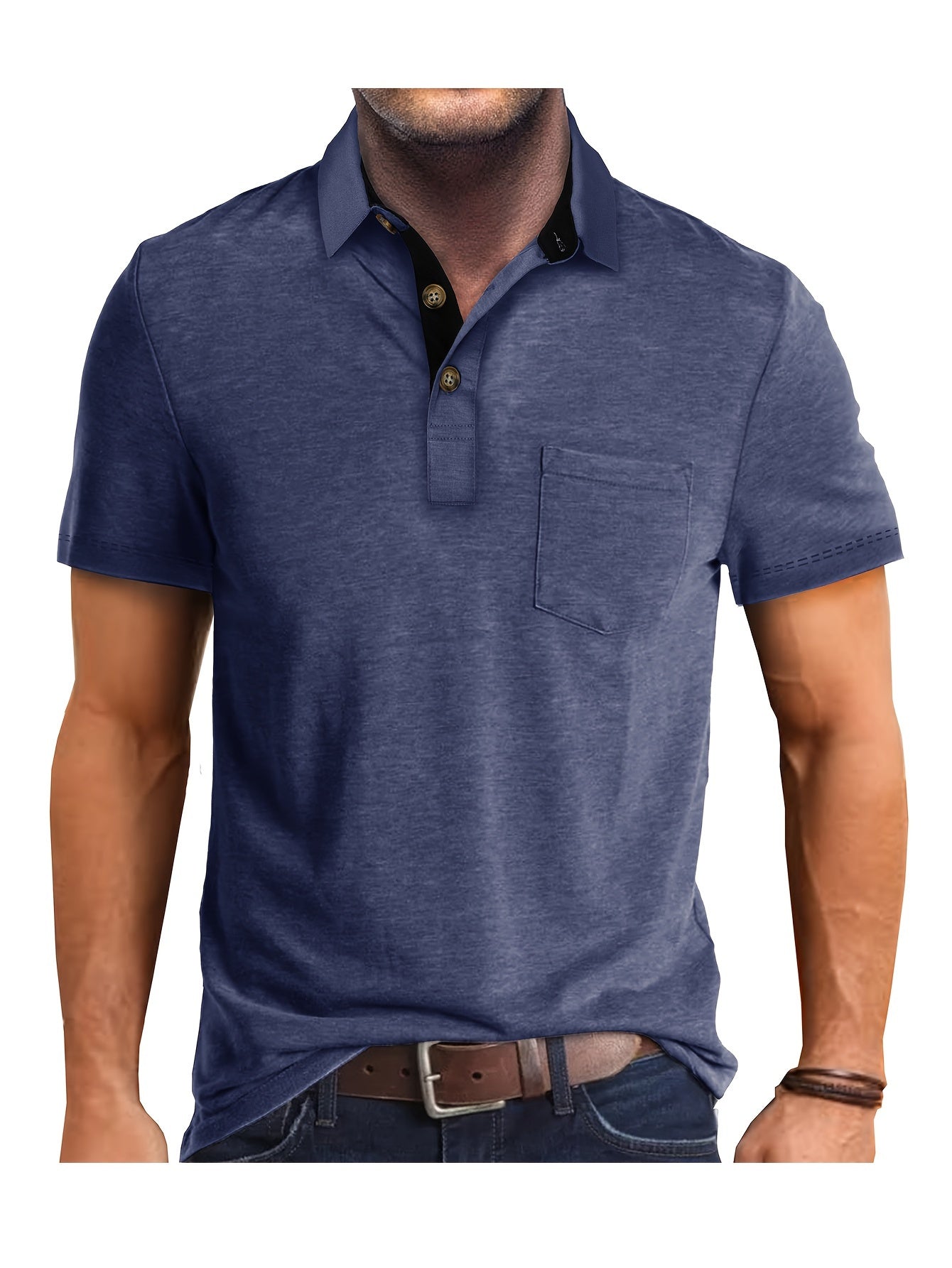 Herren Poloshirt mit Brusttasche und Kontrast-Kragen