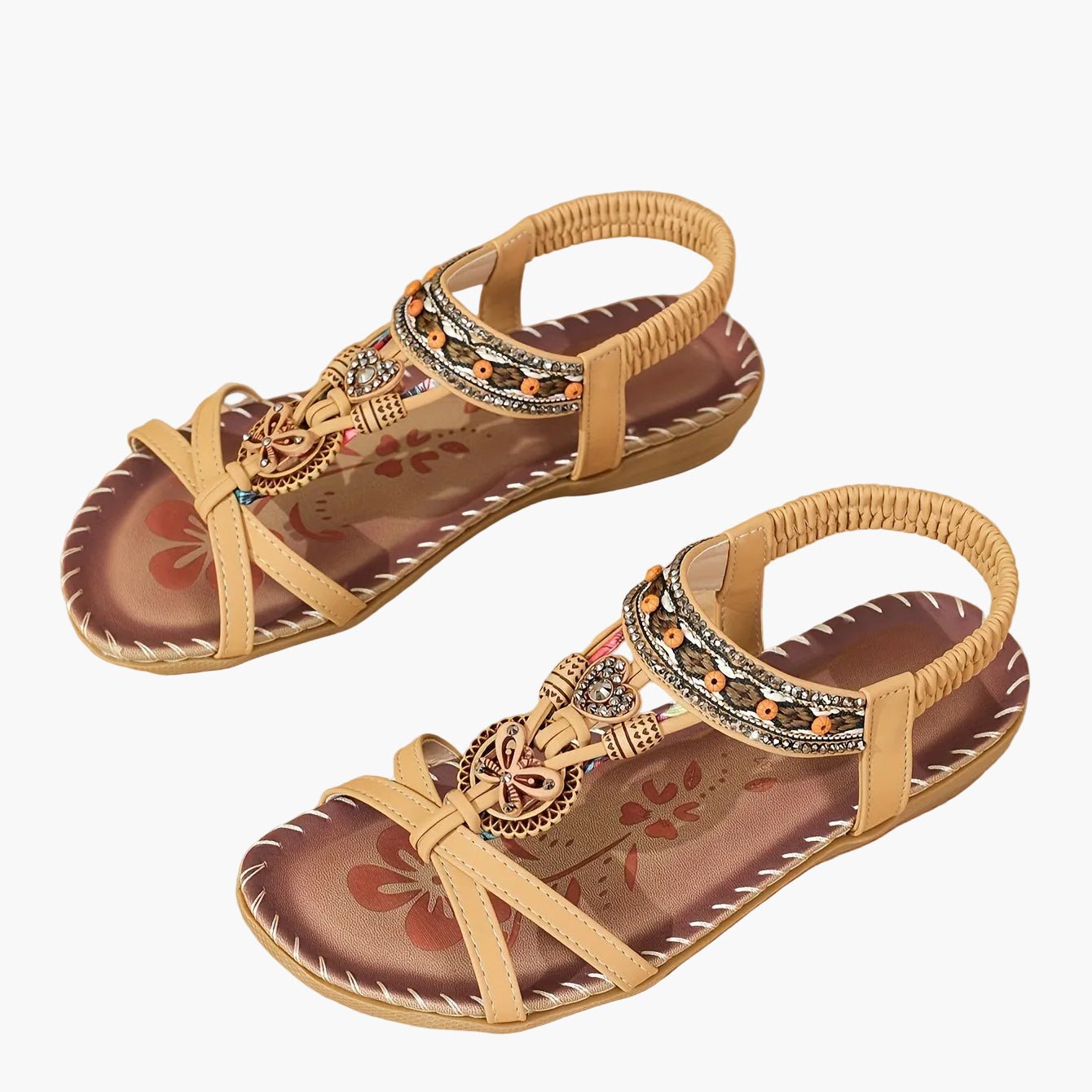 Damen Boho Sandalen mit Schmuckelementen – Bequeme Freizeitschuhe für Sommer & Urlaub