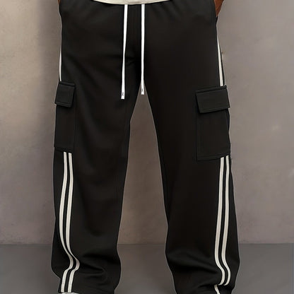 Herren Cargo Jogginghose mit Streifen und Taschen – Streetwear Stil, Relaxed Fit
