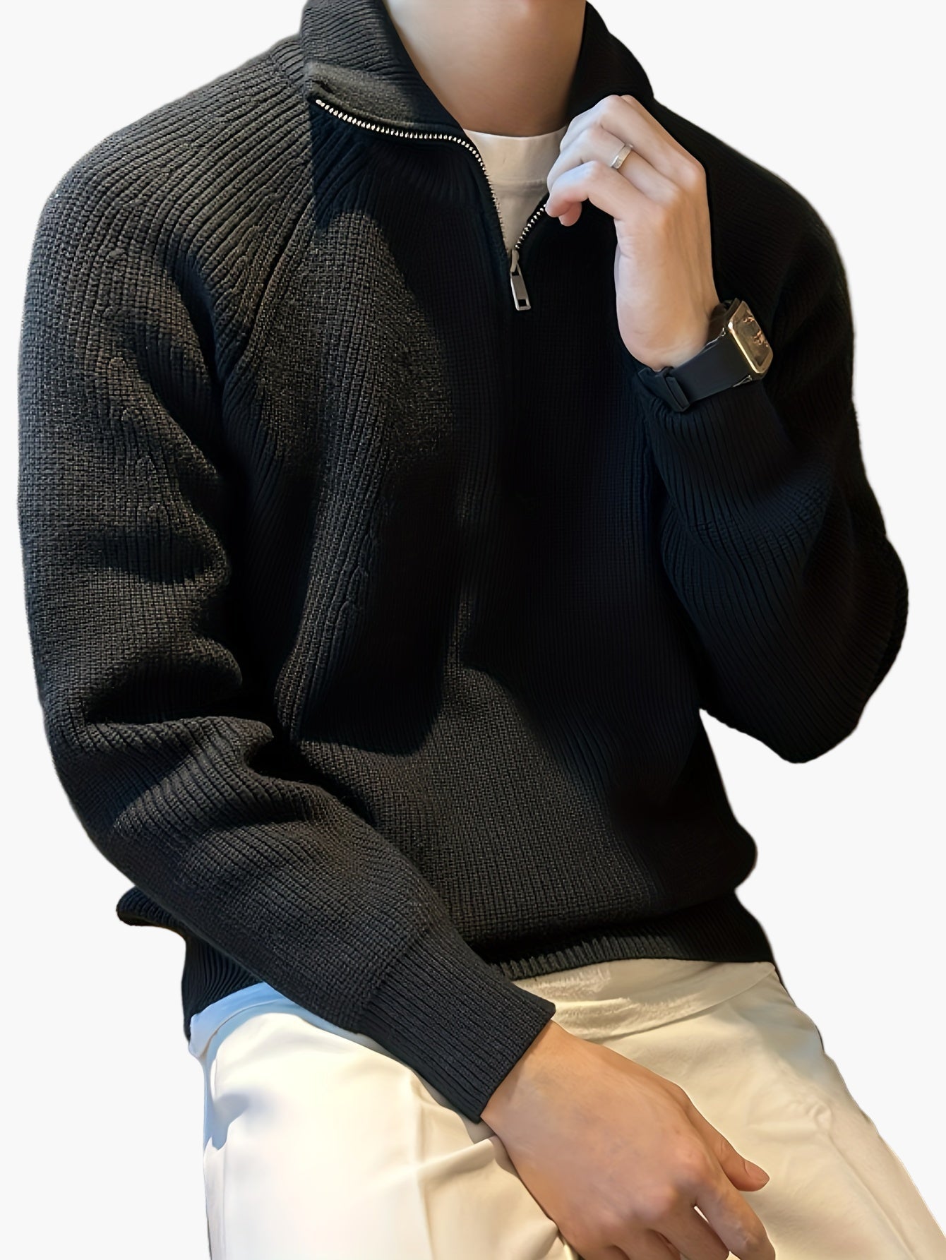 Herren Strickpullover mit Reißverschluss – Moderner Freizeitstil für Herbst und Winter