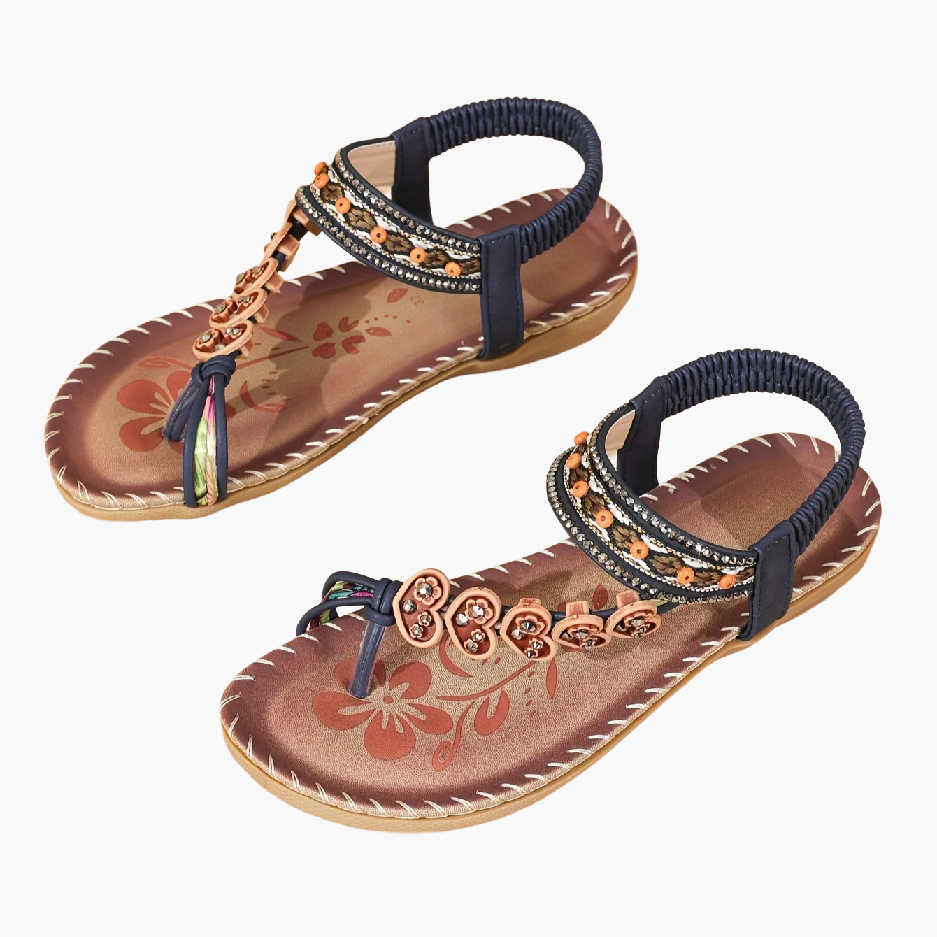 Damen Sandalen Boho-Stil mit Verzierungen – Sommer Komfort Freizeit Flip-Flops