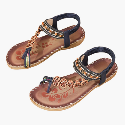 Damen Sandalen Boho-Stil mit Verzierungen – Sommer Komfort Freizeit Flip-Flops