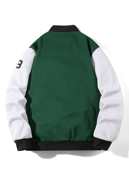 College Jacke Unisex mit Kontrastärmeln und Druckknöpfen, Baseball Bomberjacke
