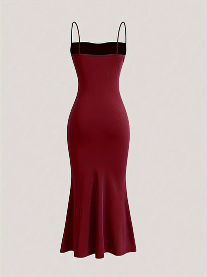 Damen Abendkleid Elegant Maxi Figurbetont mit Drapierung und Spaghettiträgern