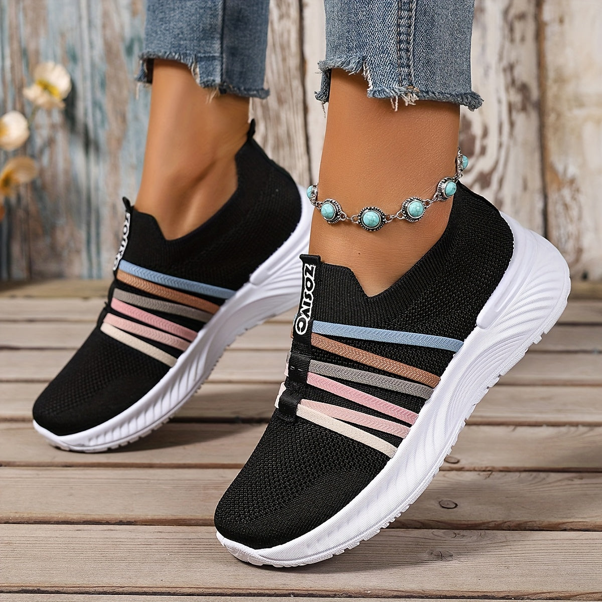 Damen Slip-On Freizeitschuhe mit Streifen – Bequeme Alltagssneaker für Freizeit & Spaziergänge