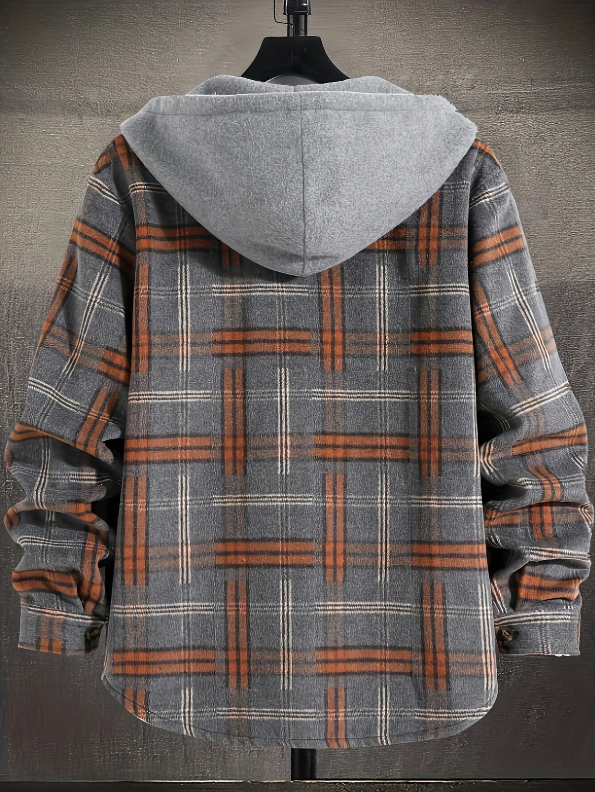 Kariertes Langarm Hemdjacke mit Kapuze und Knopfleiste