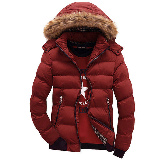 Herren Winter Steppjacke mit Fellkapuze und Reißverschlüssen