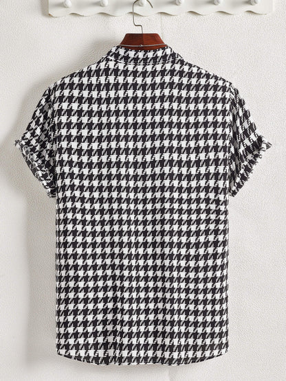Herren Kurzarm Hemd mit Hahnentritt-Muster – Moderner Freizeit-Look für Urlaub & Alltag
